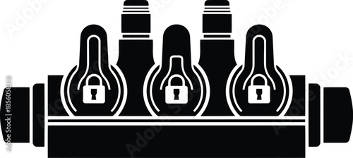 Black Locks on Pipes Industrial Security Concept