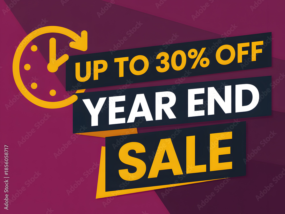 Obraz premium Year end sale promising up to 30 percent off during happy new year season with clock countdown and bold design