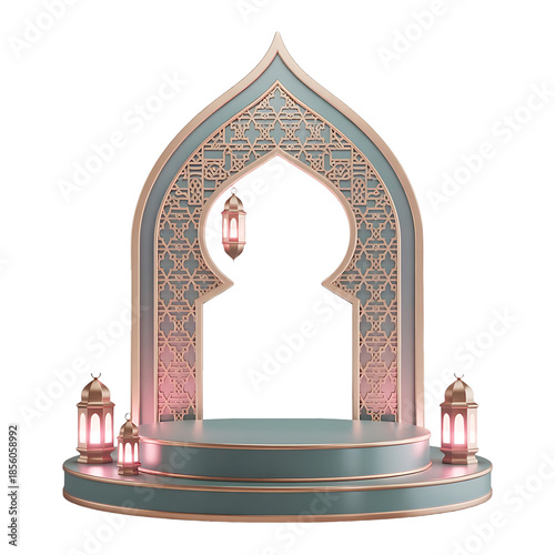 Golden Ramadan Lantern Crescent Moon Hanging Decor Isolated Transparent Background