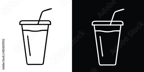 Plastic Soda Cup Line Icon in Light and Dark Mode