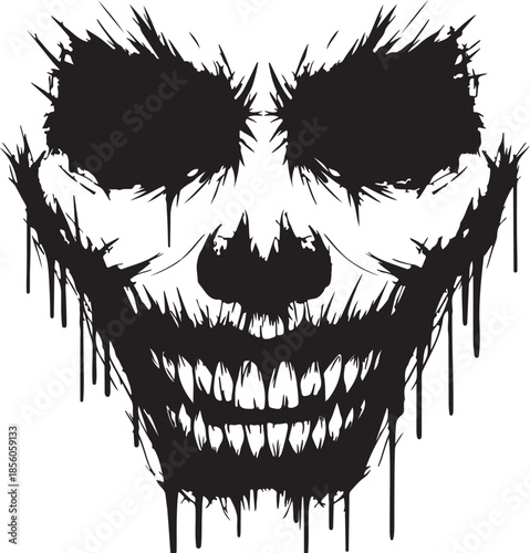 spooky scary black ink dripping face with evil smile and dark empty eyes, scary design
