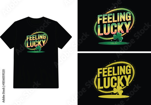 Black t shirt mockup featuring a colorful feeling lucky clover design