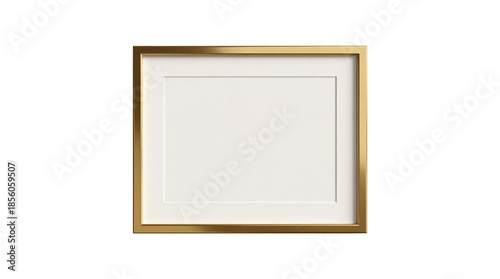 Minimalist Gold Picture Frame Mockup with White Mat isolated PNG with Transparent Background