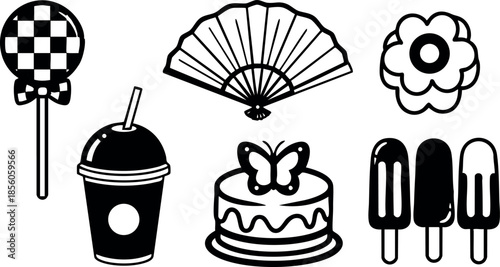 Black and white dessert and sweet treats icons collection vector illustration 