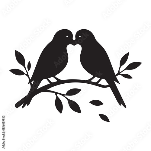 Two loving bird silhouettes perched on a branch, symbolizing romance and companionship