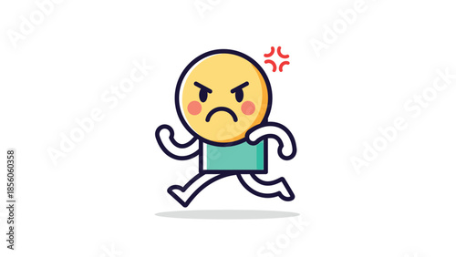 Angry emoji character running with a determined expression on its face.
