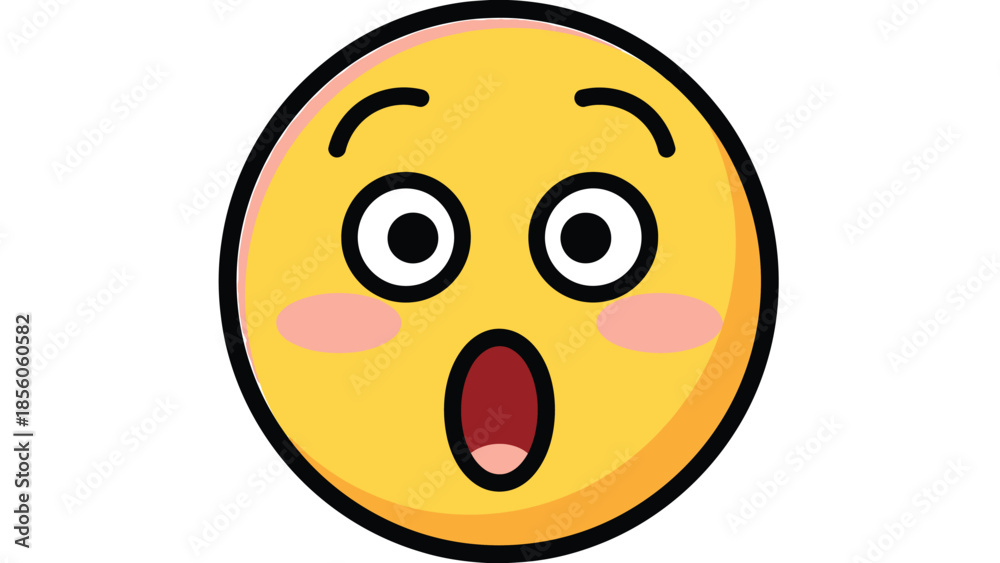 Fototapeta premium Astonished yellow emoji with open mouth and wide eyes expressing surprise and shock.