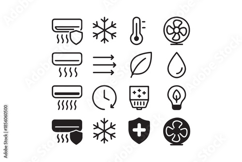 Air Conditioning and Climate Control System Line Icons Set