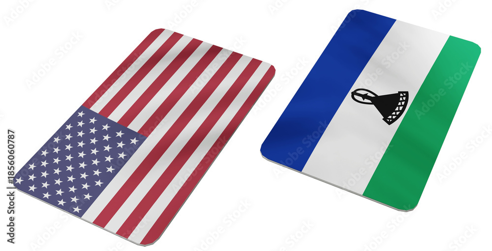 Obraz premium Conceptual 3d Rendering of the United States and Lesotho National Flags Representing International Relations