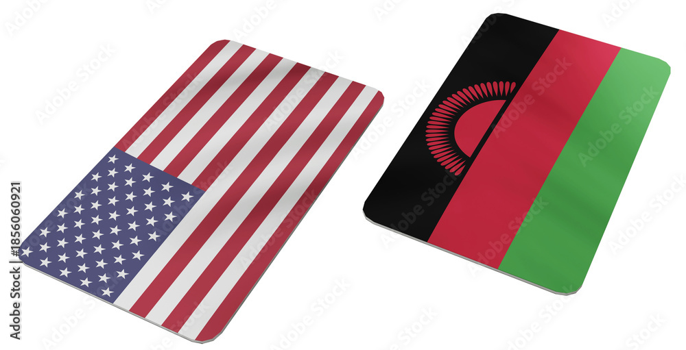 Obraz premium Flags of the United States of America and Malawi Displayed Together, Symbolizing International Relations and Cooperation