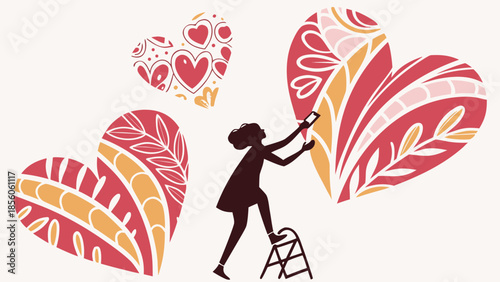 Artist painting heart shapes