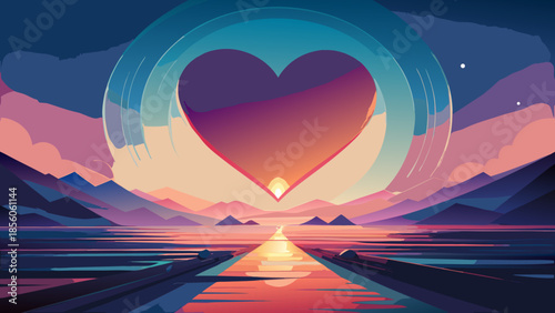 Heart-shaped sunset over calm waters