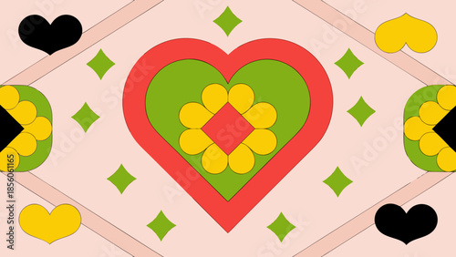 Colorful heart pattern with symbols