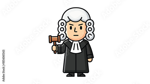Cartoon Judge Holding a Gavel and Wearing a Wig in Court.