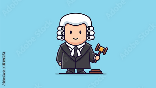 Cartoon Judge Holding Gavel Ready to Make a Decision.