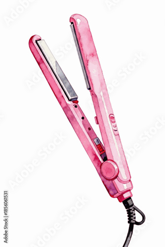 Pretty Flat Iron Pink Straightener, Smooth Hair isolated watercolor vector illustration svg