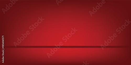 Red studio background. Abstract limbo podium studio room. Dark red gradient wall floor and spotlight scene.