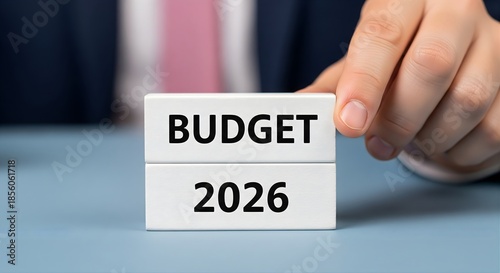 Business Budget Concept for Year 2026 in Financial Planning with Stacked Blocks of Future Accounting and Investment Management for Strategic Growth Forecast