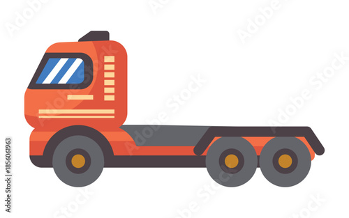 Orange flatbed truck cab with trailer hitch on white background