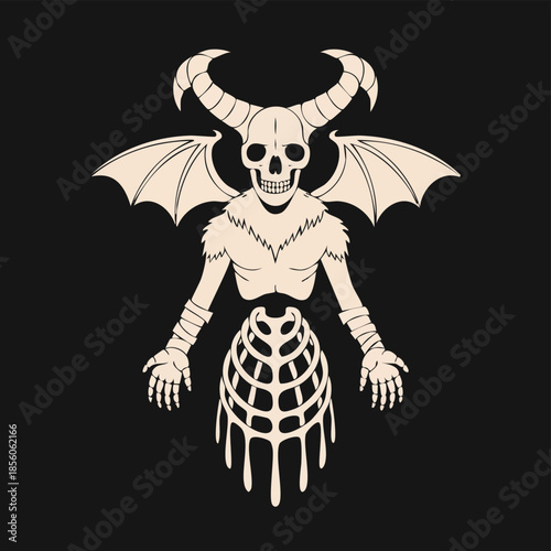 Dark Winged Demon Figure with Skull Head.