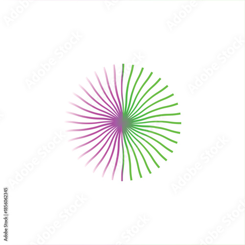 Colorful Radial Burst Firework Circle: Neon Pink and Green Abstract Graphic on white Background