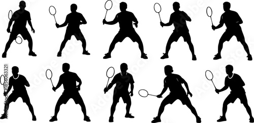 Tennis Player Action Silhouette Set