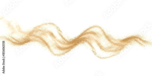 Abstract flowing wave pattern of light brown particles isolated on a clean white background