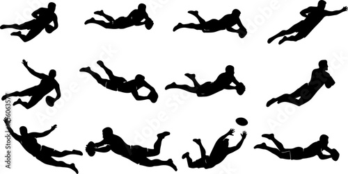 10 Professional Rugby Player Action and Ball Handling Silhouettes