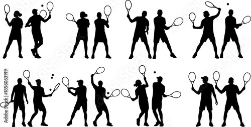 Tennis Player Action Silhouette Set