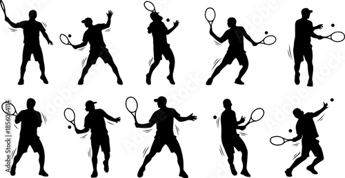 Tennis Player Action Silhouette Set