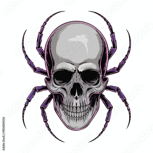 Skull with Purple Spider Legs Abstract Illustration.