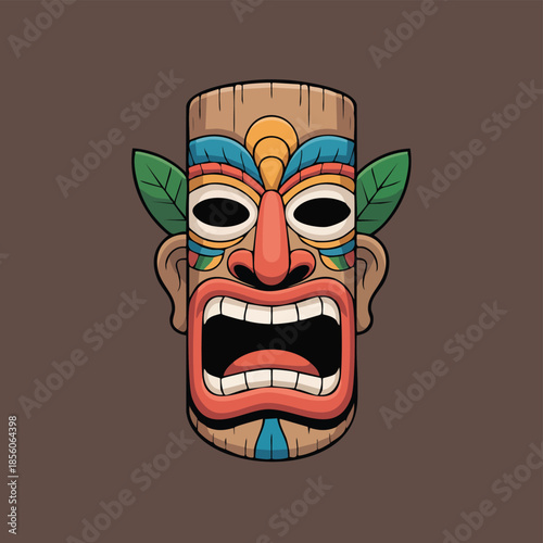 Tiki tribal mask with open mouth design.