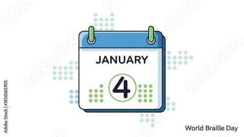 World braille day on january 4th with calendar and dots, symbolizing accessibility and blindness awareness