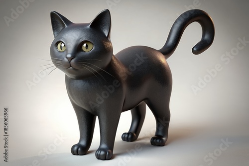 Black cat figurine with yellow eyes standing on white surface