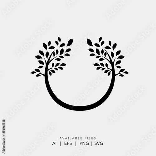 circle, tree, nature, ecology, leaf, plant, environment, green, symbol, organic, badge, label, frame, wreath, bio, eco, natural, farm, garden, vector, silhouette, branch, icon, illustration, emblem, a