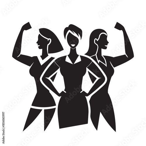 Strong Women Standing Together Silhouette Illustration