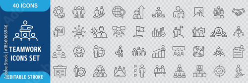 Team Line Icon Set. Teamwork, Collaboration, Group, Management and Business People Icons. Editable Outline Stroke. Vector Illustration