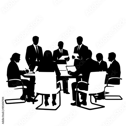 Business Conference and Negotiation Silhouette Vector Illustration on White Background