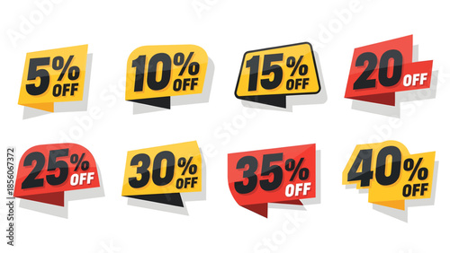 Percentage Off Sale Signs, Retail Store, Graphic Design, Bright Colors, Promotional Environment