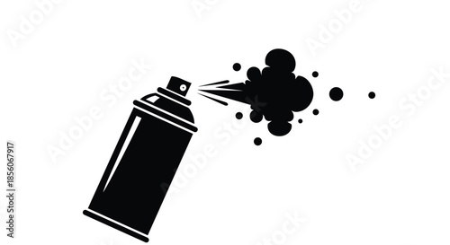 Solid black silhouette icon of a spray can releasing a cloud of paint or aerosol mist on a white background.