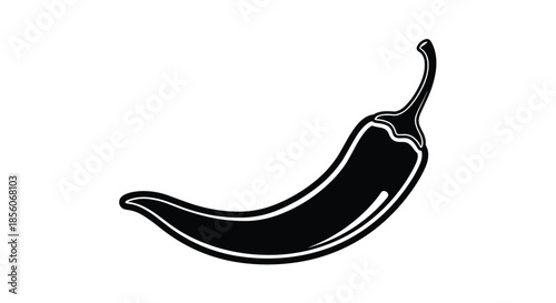 Black and white silhouette illustration of spicy chili pepper with highlight isolated on white background for menu.