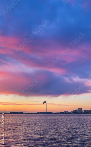 The national flag of Azerbaijan. The largest flag in the world.