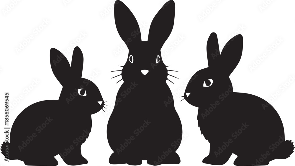 Fototapeta premium Three black silhouette bunnies