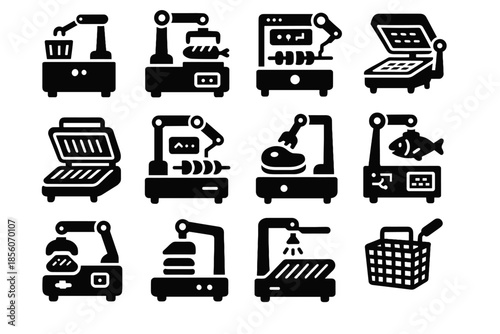 Vector rotator fryer icon pancake tools kebab grill searer plate robotic cooking