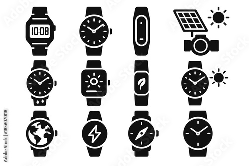 Icon watch vector face icons energy solar compass zone analog time charging