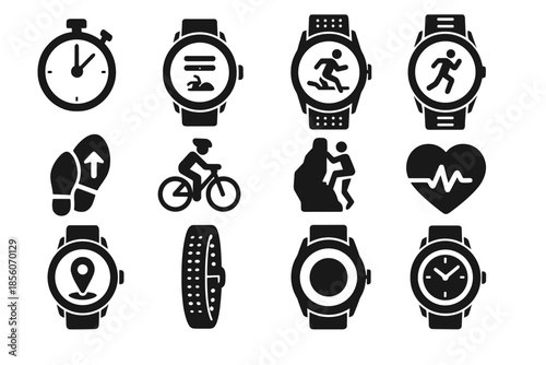 Mode cycling watch solar icon sports vector symbol heart tracker icons dial