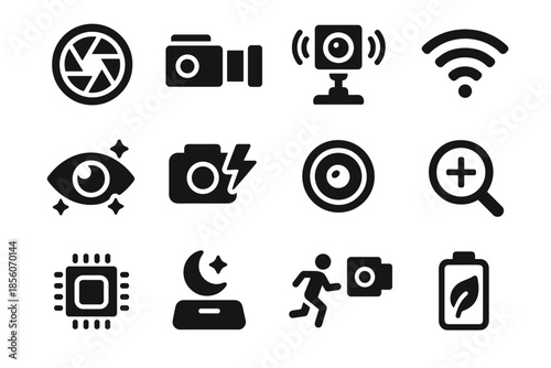 Nano saver mode camera processor motion zoom icon night optical vector detection