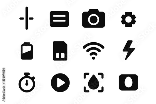 Mode capture indicator zoom flash camera nano icon toggle focus interface vector