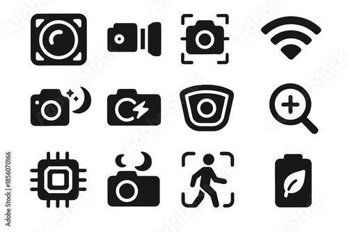 Camera icon light battery image optical vision digital zoom vector nano lens