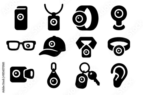 Hat camera wearable button vector cam necklace nano icon keychain glasses collar